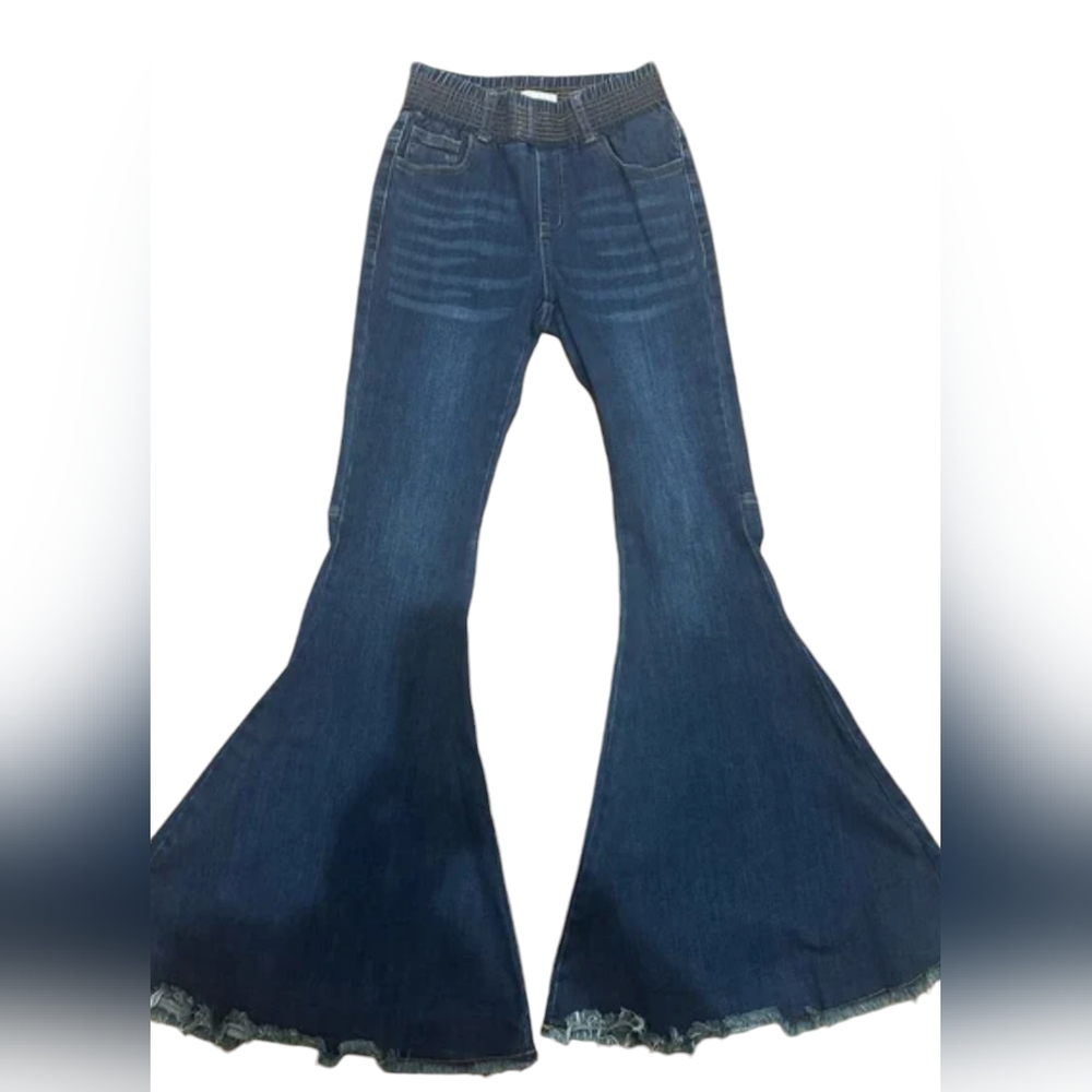 Turquoise Haven Distressed Denim Extreme Bell Bottom Jeans XL Disco 70's…